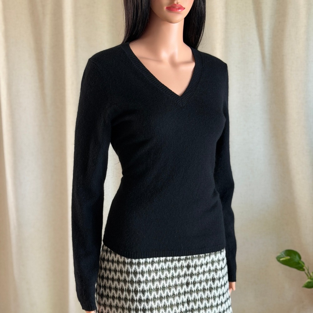 Caslon Black 100% Cashmere V-Neck Long Sleeve Sweater S Quiet Luxury Capsule
